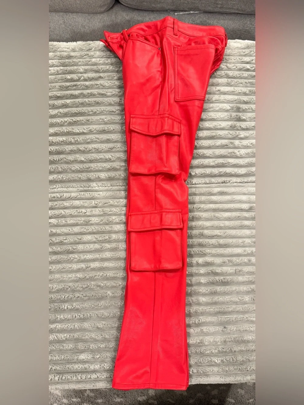 VALABASAS Red Faux Leather Cargo Flare Pants